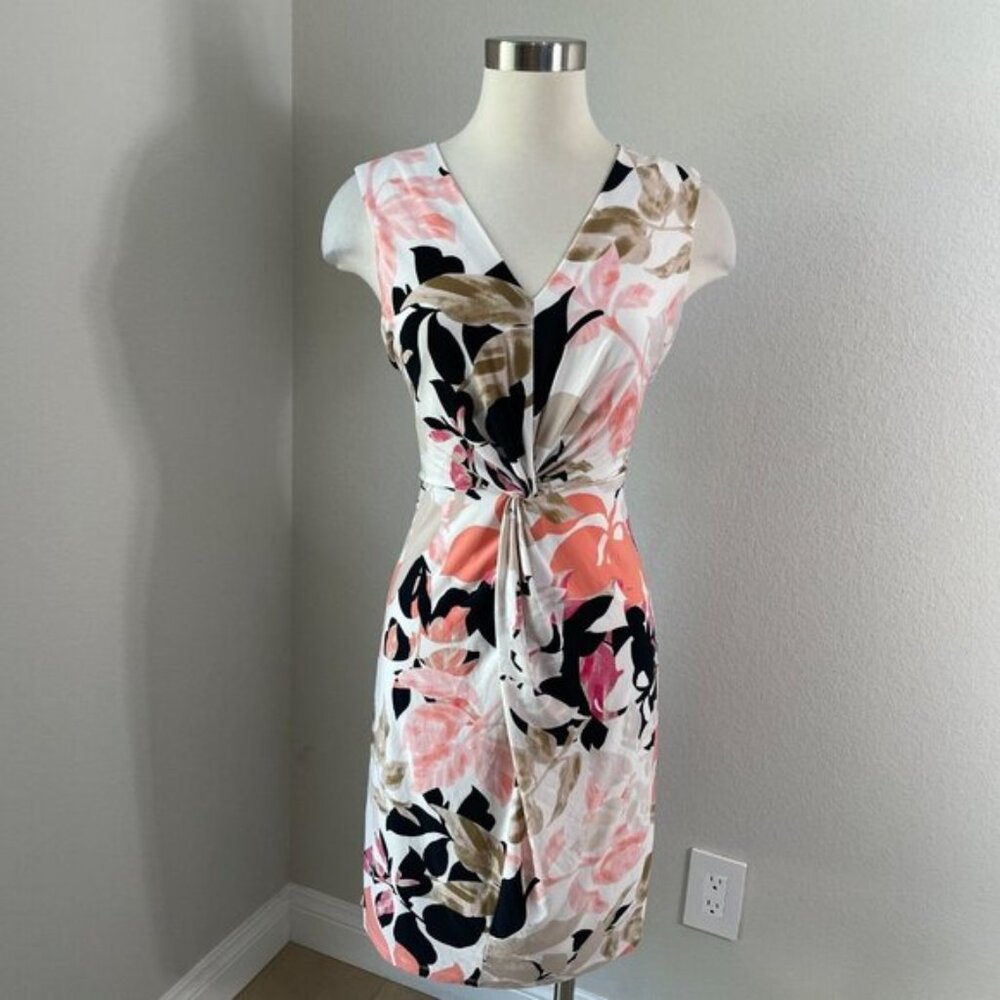 Donna Karen Black Label Womens Large Floral Twist Front Stretch Sheath Dress